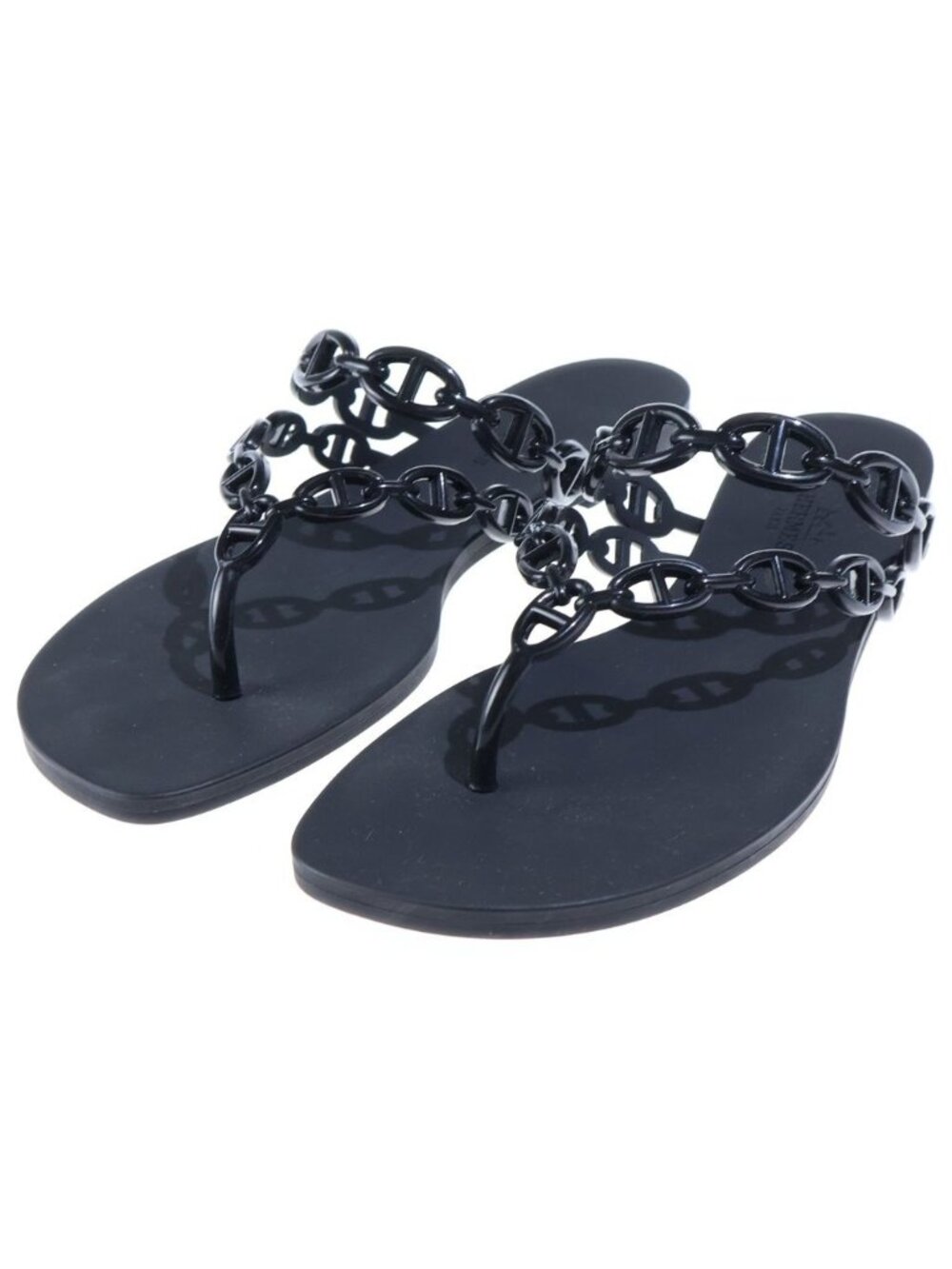 Hermes Chaine D'ancre Island Rubber Flat Sandals Black